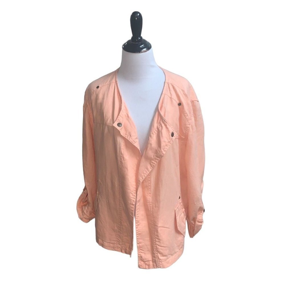Unbranded Women's Linen Jacket Lightweight Open Front Apricot Color Mid Length